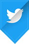 The image shows a stylized representation of a Twitter logo with a blue background and a white bird on the left side, set within a shield-like shape.