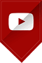 The image shows a stylized icon representing YouTube, with a play button overlaying a red shield-like background.